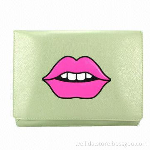 PU Clutch Bag with Big Mouth Embroidery Logos, Customized Logos, Designs Welcomed